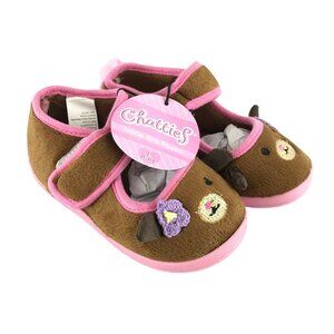 Chatties Toddler Girls Mary Jane Sneakers Dogs Faux Fur Brown Pink Size L 9-10